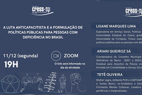 EVENTO do CRESS-SP: A luta anticapacitista e a formulação de políticas públicas para pessoas com deficiência no Brasil